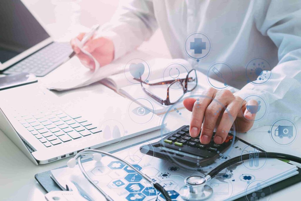 Healthcare Costs And Fees Concept hand Of Smart Doctor Used